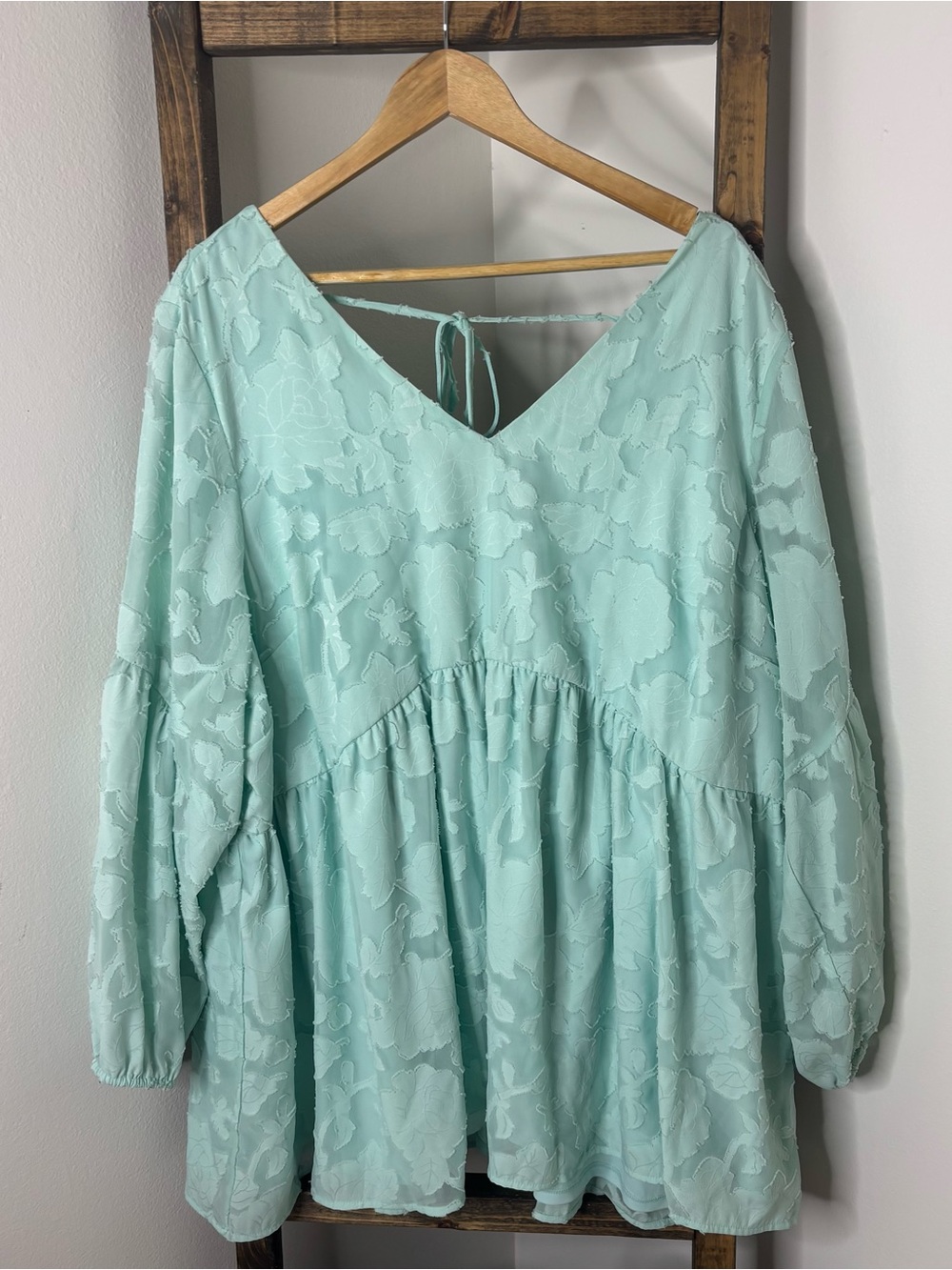 Lane Bryant Mint Floral Textured V-Neck Peplum Blouse Size 22/24